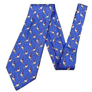 Lauren Ralph Lauren Tie Mens Blue Sail Boat Yacht Nautical Silk Necktie Made USA